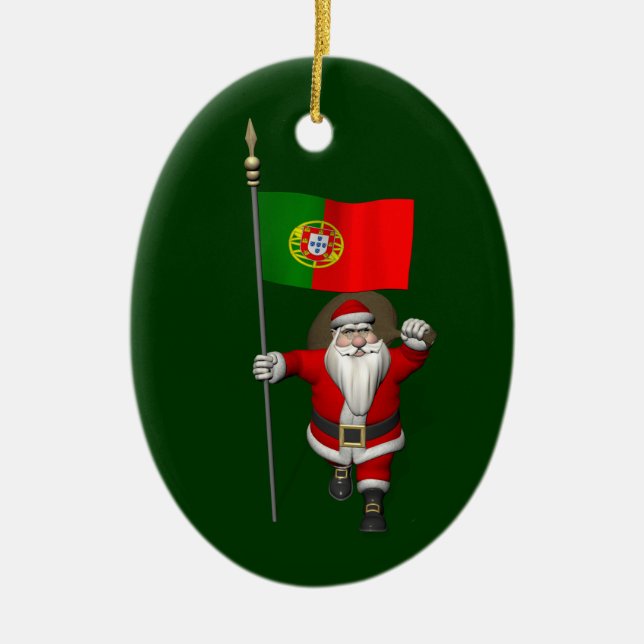 Ornamento De Cerâmica Papai Noel com Alferes de Portugal (Frente)