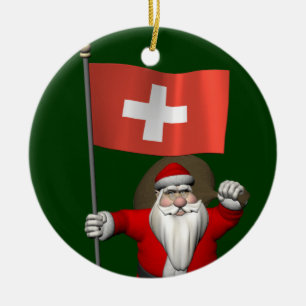Ornamento De Cerâmica Papai Noel Com Alferes De Suiça