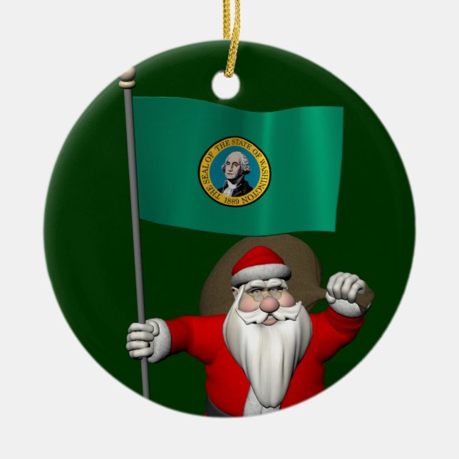 Ornamento De Cerâmica Papai Noel Com Alferes De Washington (Frente)