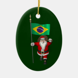 Ornamento De Cerâmica Papai Noel Com Alferes Do Brasil