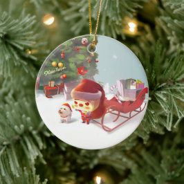 Ornamento De Cerâmica Papai Noel com Árvore de Natal