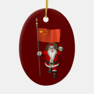 Ornamento De Cerâmica Papai Noel Com Bandeira Da China