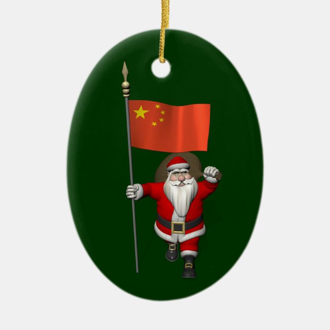 Ornamento De Cerâmica Papai Noel Com Bandeira Da China (Frente)