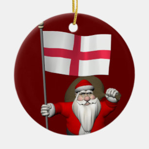 Ornamento De Cerâmica Papai Noel Com Bandeira Da Inglaterra