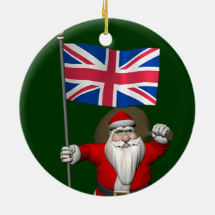 Ornamento De Cerâmica Papai Noel Com Bandeira Da União Do Reino Unido