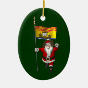 Ornamento De Cerâmica Papai Noel Com Bandeira De New Brunswick CDN