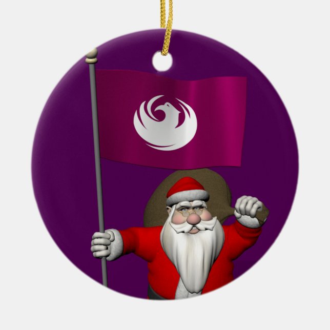 Ornamento De Cerâmica Papai Noel Com Bandeira De Phoenix AZ (Frente)