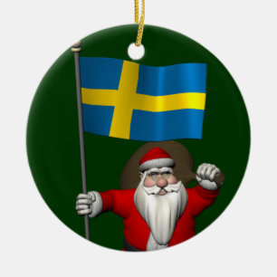 Ornamento De Cerâmica Papai Noel Com Bandeira De Suecia