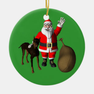 Ornamento De Cerâmica Papai Noel com Doberman Pinscher