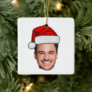 Ornamento De Cerâmica Papai Noel com Foto Personalizada de Natal