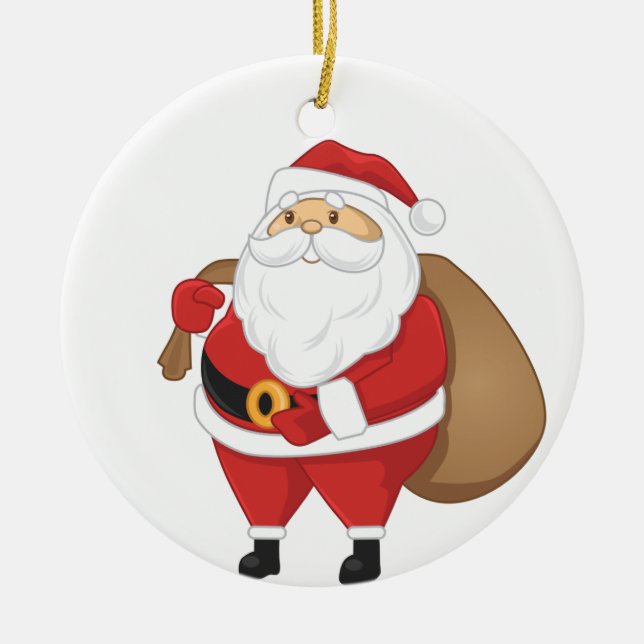 Ornamento De Cerâmica Papai noel com o saco dos presentes (Frente)