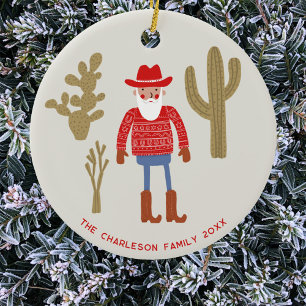 Ornamento De Cerâmica Papai Noel Cowboy Natal Texto Personalizado