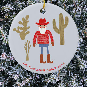 Ornamento De Cerâmica Papai Noel Cowboy Natal Texto Personalizado