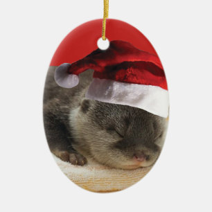 Ornamento De Cerâmica Papai Noel da Lontra Sonolenta