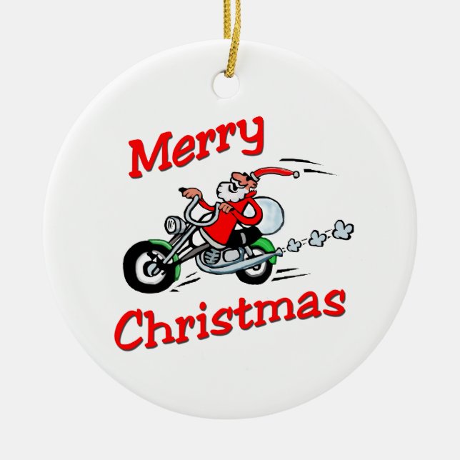 Ornamento De Cerâmica Papai noel da motocicleta (Frente)