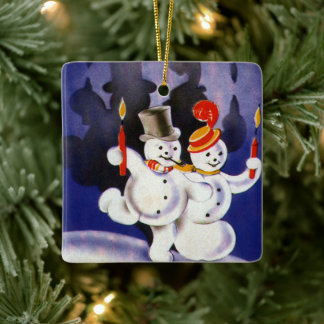 Ornamento De Cerâmica Papai Noel dançantes vintage com velas