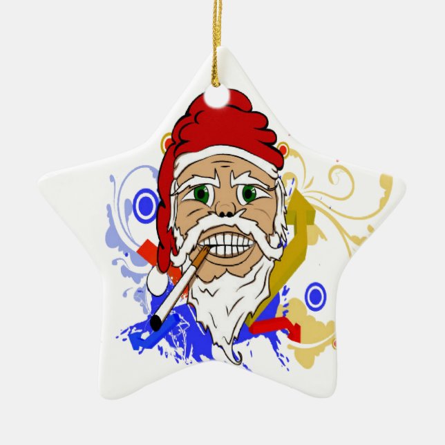 Ornamento De Cerâmica Papai noel de fumo (Frente)