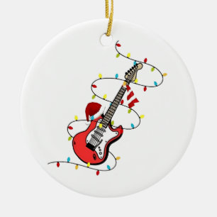 Ornamento De Cerâmica Papai Noel de Guitarra Elétrica Música Natal Amant