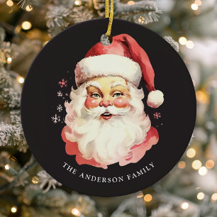 Ornamento De Cerâmica Papai Noel de Natal em Aquarela Preta Vintage