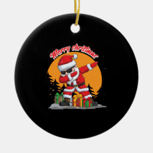 Ornamento De Cerâmica Papai Noel de Natal fazendo dança de dança