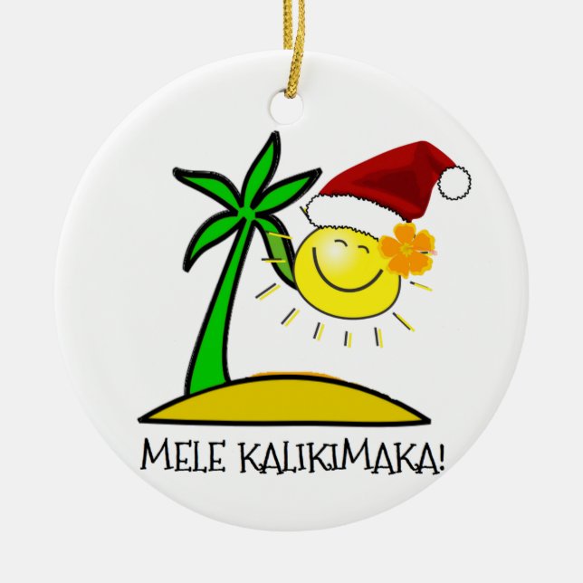 Ornamento De Cerâmica Papai noel de Sun - Mele Kalikimaka (Frente)