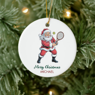Ornamento De Cerâmica Papai Noel do Natal jogando tênis Personalizado