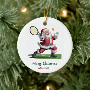 Ornamento De Cerâmica Papai Noel do Natal jogando tênis Personalizado