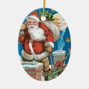 Ornamento De Cerâmica Papai noel do vintage com lua