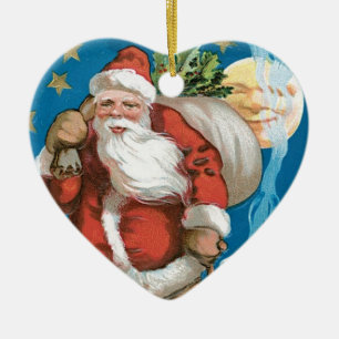 Ornamento De Cerâmica Papai noel do vintage com lua - coração