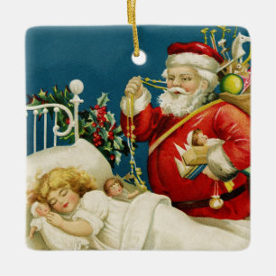 Ornamento De Cerâmica Papai noel e Natal pequeno da menina do sono