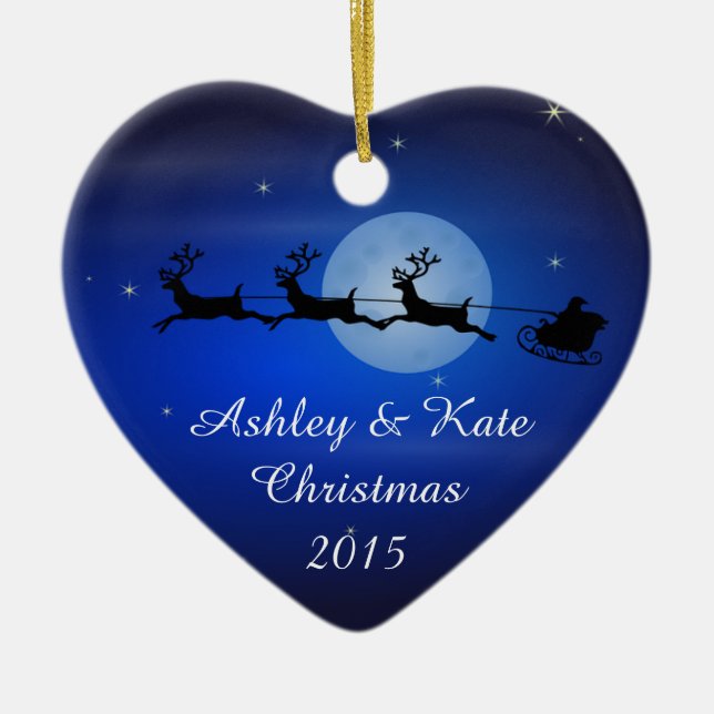 Ornamento De Cerâmica Papai noel e silhueta da rena (Frente)