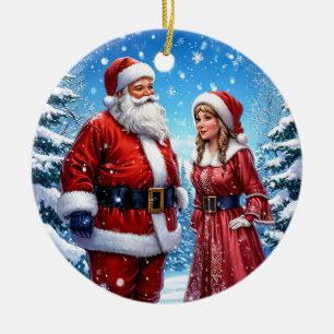 Ornamento De Cerâmica Papai Noel e Sra. Claus festivos