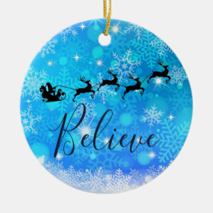 Ornamento De Cerâmica Papai Noel e sua rena do vôo - acredite