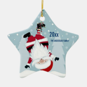 Ornamento De Cerâmica Papai Noel engraçado pendurado de cabeça para baix