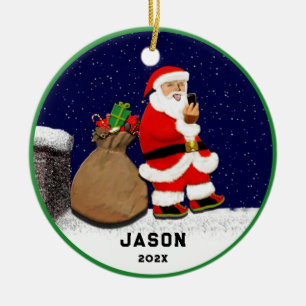 Ornamento De Cerâmica Papai Noel Engraçado Selfie Natal