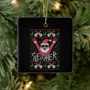 Ornamento De Cerâmica Papai Noel Esquiador Natal Rock n Roll Suéter Feio