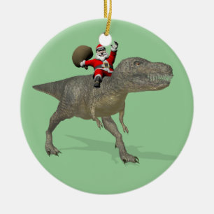 Ornamento De Cerâmica Papai Noel Está Andando Em Trex