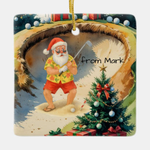 Ornamento De Cerâmica Papai Noel está jogando golfe no campo de golfe em