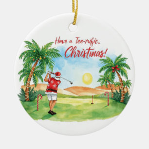 Ornamento De Cerâmica Papai Noel está jogando golfe no Natal na Flórida