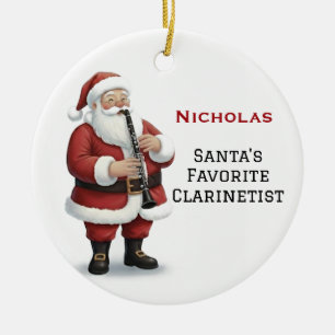 Ornamento De Cerâmica Papai Noel Fofo Personalizado Tocando Clarinete