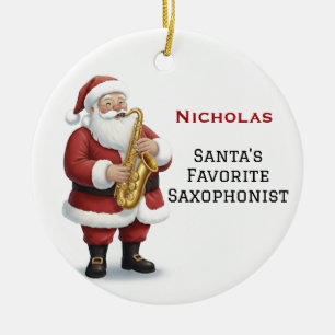 Ornamento De Cerâmica Papai Noel Fofo Personalizado Tocando Saxofone