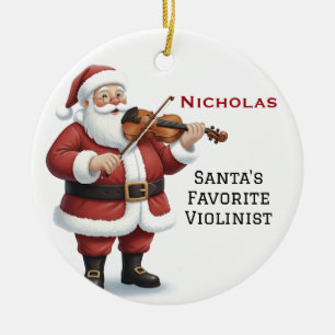 Ornamento De Cerâmica Papai Noel Fofo Personalizado Tocando Violino
