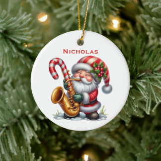 Ornamento De Cerâmica Papai Noel Gnome Fofo Personalizado Tocando Saxofo
