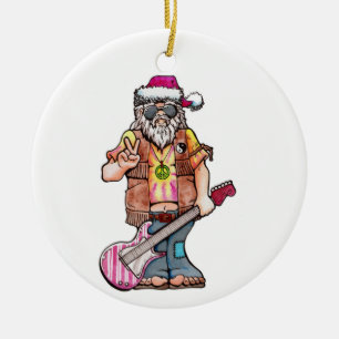 Ornamento De Cerâmica Papai Noel hippie diz Cool Yule!