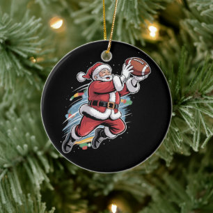Ornamento De Cerâmica Papai Noel Jogando Futebol Americano Natal