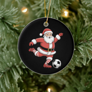 Ornamento De Cerâmica Papai Noel Jogando Futebol Natal Esportes