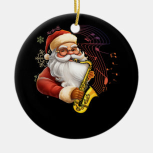Ornamento De Cerâmica Papai Noel Jogando Musical Saxofone Chr