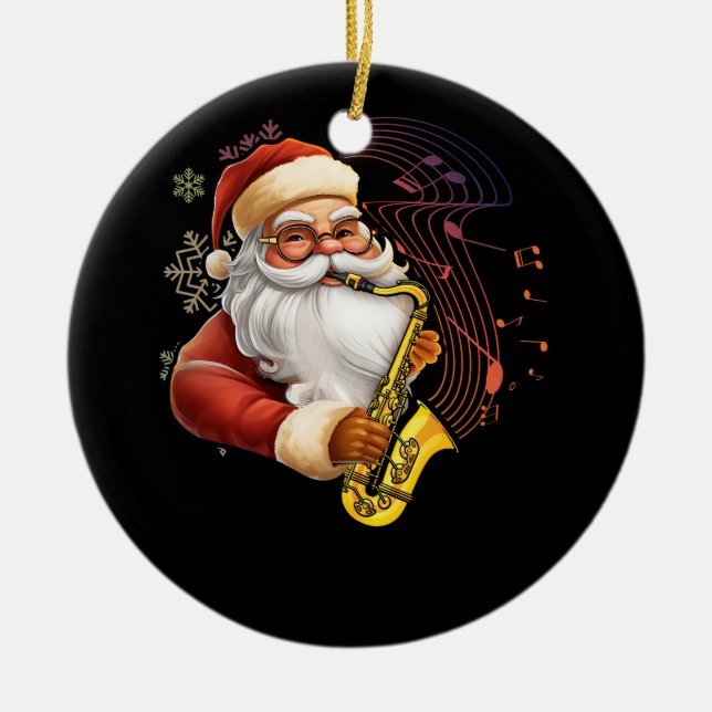 Ornamento De Cerâmica Papai Noel Jogando Musical Saxofone Chr (Frente)