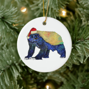 Ornamento De Cerâmica Papai Noel Maligno Texugo mel Melómano Psicodélico
