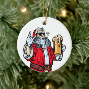 Ornamento De Cerâmica Papai Noel Mau, Rocha, Cerveja e Charuto